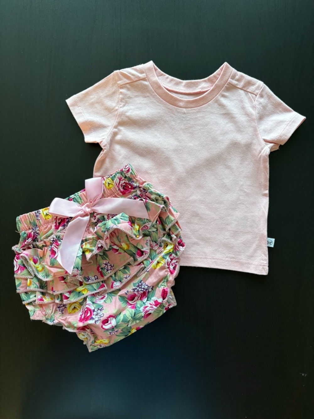 Pink Baby T-Shirt with Floral Ruffle Bloomers - Kids Accessories